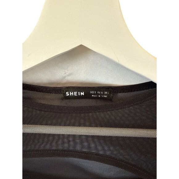 Shein Black Mesh Long Sleeve Crop Top Size S Sheer Clubwear Whimsygoth Y2K - Picture 4 of 7